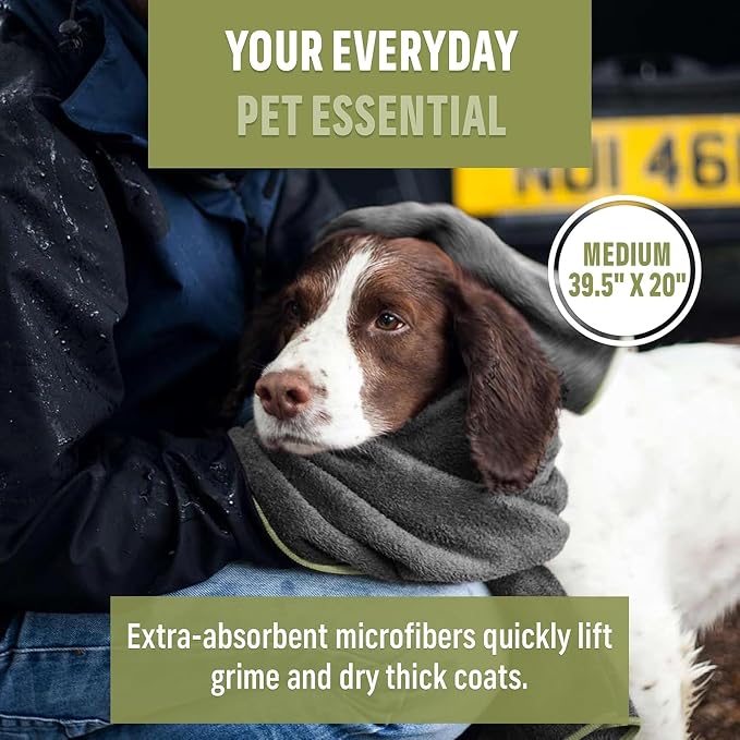 E-Cloth Pet Cleaning & Drying Bath Towel - Dog & Cat Towel, Absorbent Quick Dry Microfiber, Fast Puppy Clean, Grabs Outdoor Mud, Grass, Twigs, & Moisture, Easy to Wash - Medium
