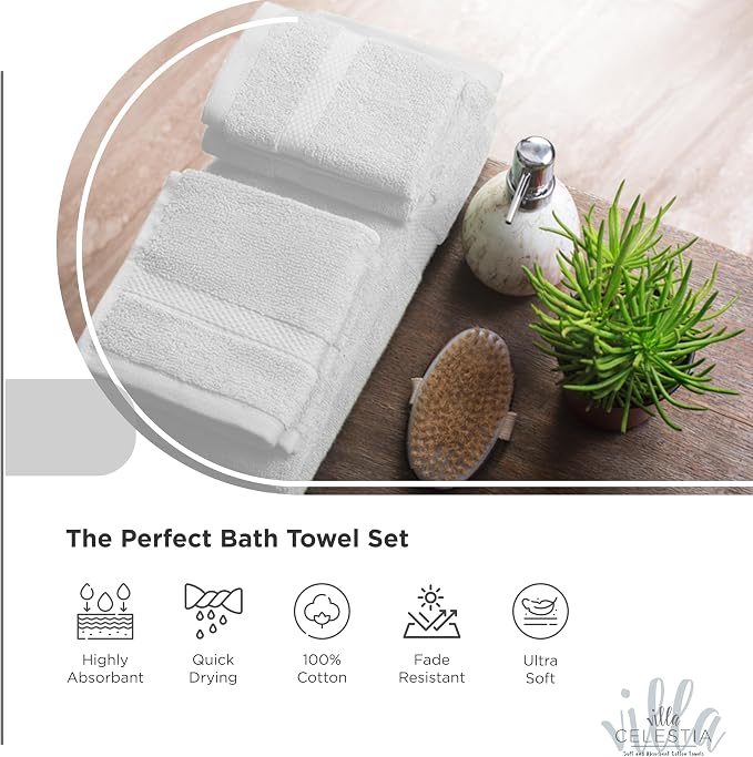 18-Piece 100% Cotton Towel Set, 4 Bath Towels, 6 Hand Towels, 8 Wash Cloth, Quick-Dry, White