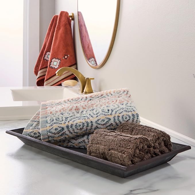 SKL Home Southwest Sunset/Rhapsody 100% Cotton Premium 6-Piece Towel Set for Airbnb, Vacation Homes, Southwestern Décor - 550 GSM, Soft & Absorbent - 2 Bath Towels, 2 Hand Towels, 2 Washcloths, Rust