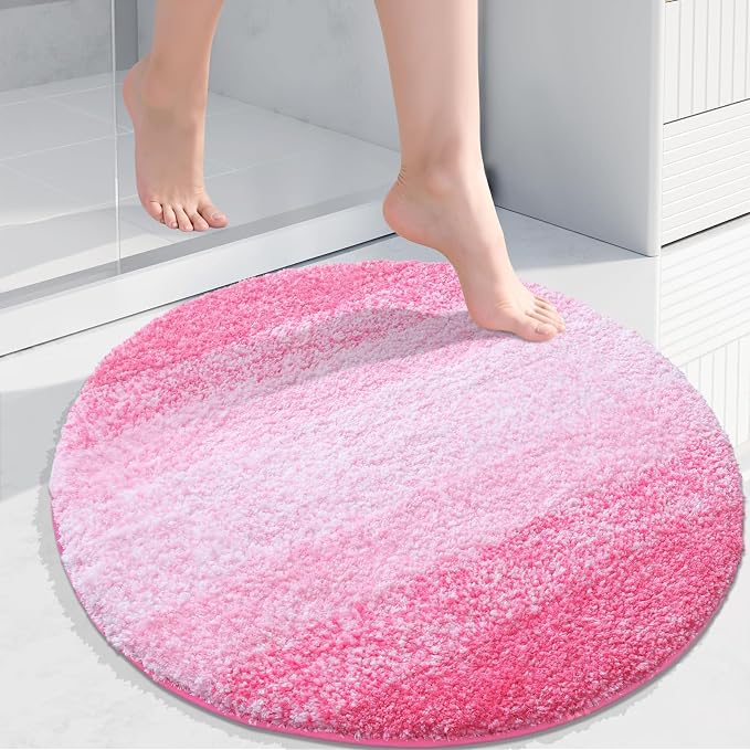 Arotive Microfiber Bathroom Rugs, Shaggy Soft and Absorbent Bath Rug, Thick Plush Machine Washable Dry Bath Mats for Bathroom, Tub and Shower, 24x24, Pink, Round