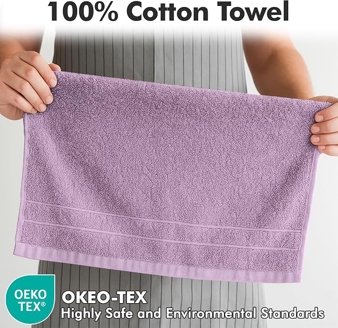 100% Ring Spun Cotton Hand Towels for Bathroom – 550 GSM Soft & Absorbent Towel Set– Pack of 6 Small Towel (34x20in) – Quick Dry Luxury Cotton Hand Towels – Lilac