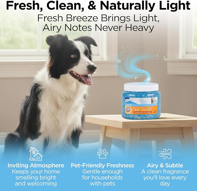 Arm & Hammer for Pets Air Care Pet Scents Deodorizing Gel Beads, Pet Odor Eliminator for Rooms Closets and Small Spaces with Long Lasting Odor Control, Fresh Breeze Scent, 12 oz