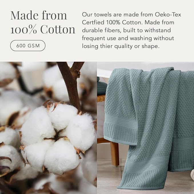 NY Loft 100% Cotton 6-Pack Hand Towel Set | Stormy | Oeko-TEX | Quick-Dry | Six 16" x 28" Hand Towels | Super Absorbent | Designer-Styled Texture