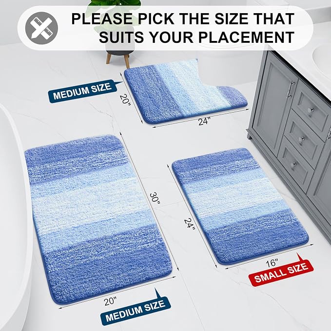 Arotive Microfiber Bathroom Rugs, Shaggy Soft and Absorbent Bath Rug, Thick Plush Machine Washable Dry Bath Mats for Bathroom, Tub and Shower, 24x16, Light Royal Blue, Rectangular