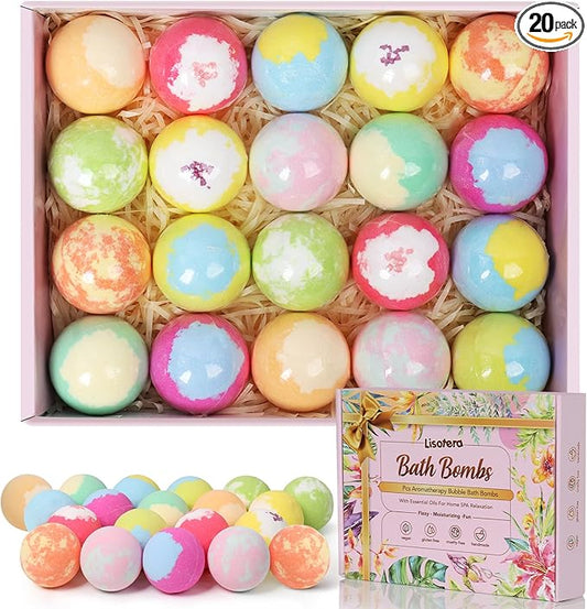 Bath Bombs for Women, 20 Bath Bombs Gift Set with Shea Butter Moisturizing & Essential Oils, Easter Basket Stuffers Easter Gifts for Women, Girlfriend, Wife, Birthday, Mothers Day Presents for Mom