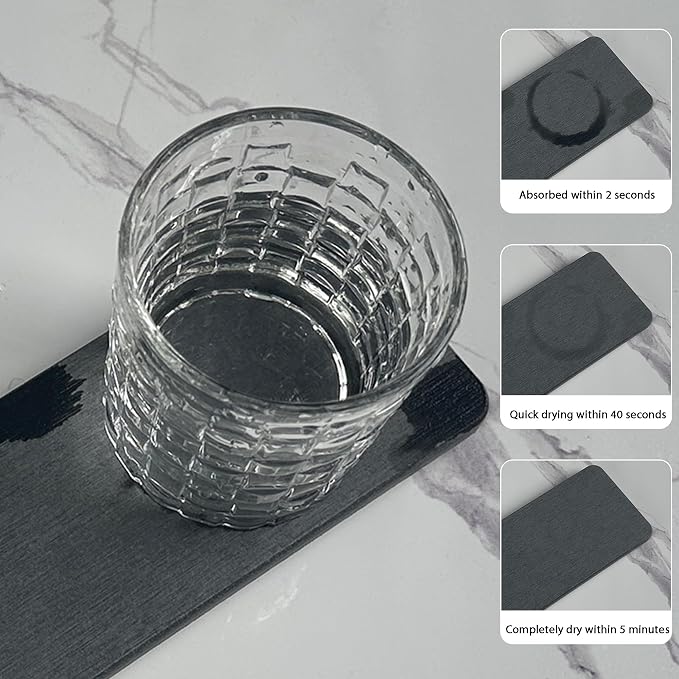 NiuYichee 2 Pcs Water Absorbing Stone Trays, Kitchen/Bathroom Sink Soap Dish, Diatomite Tray Used for Hand Soap & Cosmetic Bottles in The Modern Home, 3.5" W x 7.1" L, Dark Gray