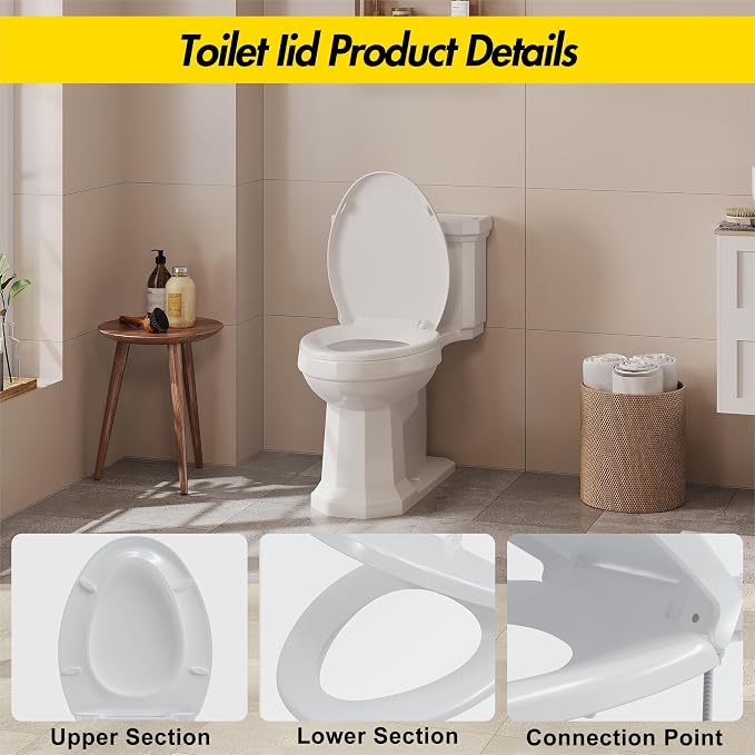 Toilet Seat Cover Elongated – Durable PP Toilet Seat with Slow Close Hinges, Easy Clean White Replacement for American Standard Toilets
