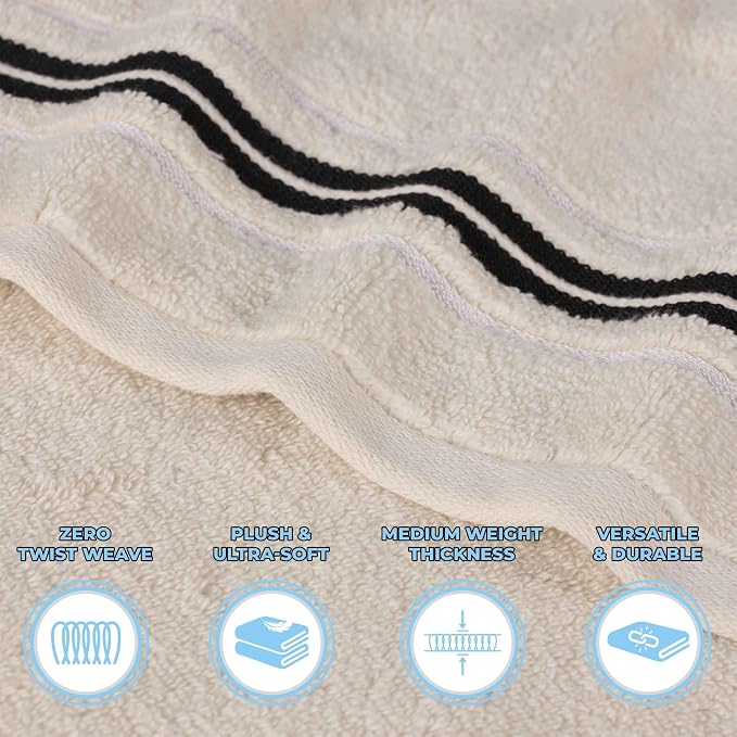 Superior Cotton Hand Towel Set, Small Towels, Plush Soft Absorbent Bathroom Basics, Home Essentials, Spa, Salon, Hotel, Kitchen, Luxury Quick Drying, Zero-Twist, Solid, Sadie Collection, Ivory