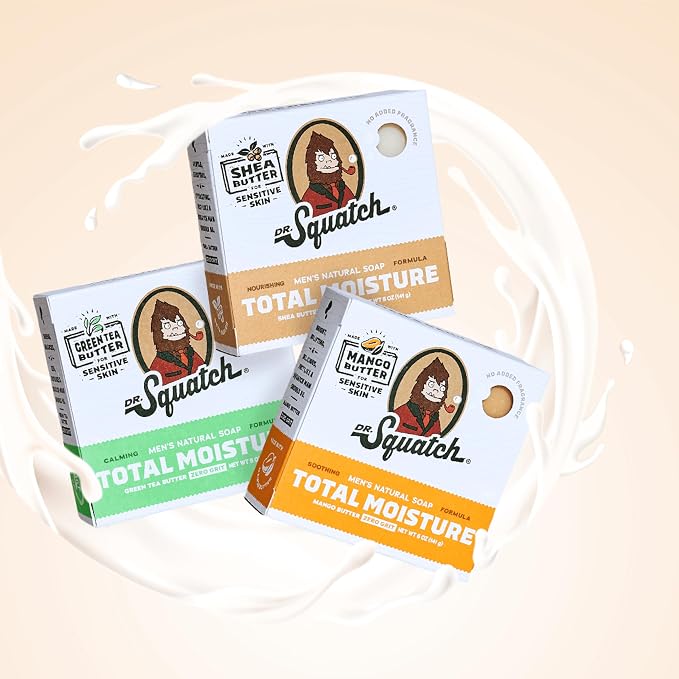Dr. Squatch Total Moisture Natural Men’s Bar Soap – Non-Drying 2-in-1 Face + Body Soap Bar – Plant-Based Ingredients, Created for All Skin Types – Gifts for Men – 5oz (6-Pack)
