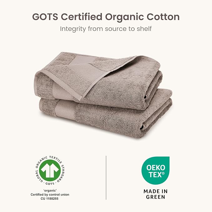 BIOWEAVES 100% Organic Cotton Bath Sheet Set of 2 | Soft Oversized Bath Towels | 700 GSM Premium Bath Towel Sheet Set GOTS Certified - Taupe