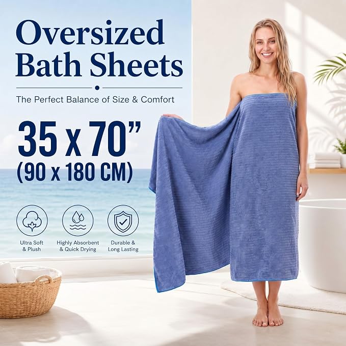 4 Pcs Extra Large Bath Towel Set 35"x70" Oversized Microfiber Bath Sheet Soft Quick Dry Absorbent Towel Gray Brown Green Coral Fleece Bathroom Sheet for Adult Beach Pool Spa Body