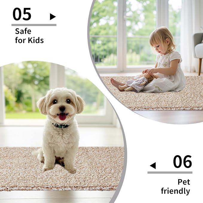 Disolla Bathroom Rug 24x48 - Non-Slip Plush Thick Bath Mat, Highly Absorbent & Ultra Soft Fluffy Floor Mat, Machine Washable for Shower and Tub, Beige & White