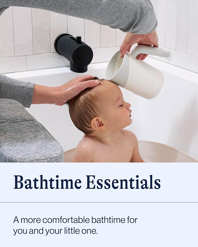 Lalo Bathtime Essentials - 3-Piece Set Includes Knee & Elbow Saver, Rinse Cup, & Spout Cover - Comfortable Baby Bath Essentials Made from Safe, Durable Materials - Easy to Clean - Sage