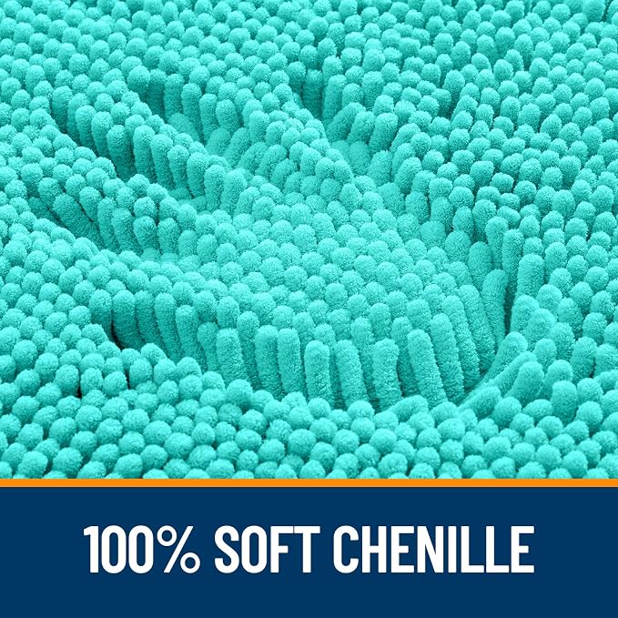 OLANLY Bathroom Rugs 36x24, Extra Soft Absorbent Chenille Bath Rugs, Rubber Backing Quick Dry, Machine Washable Bath Mats for Bathroom Floor, Tub and Shower, Home Decor Accessories, Teal