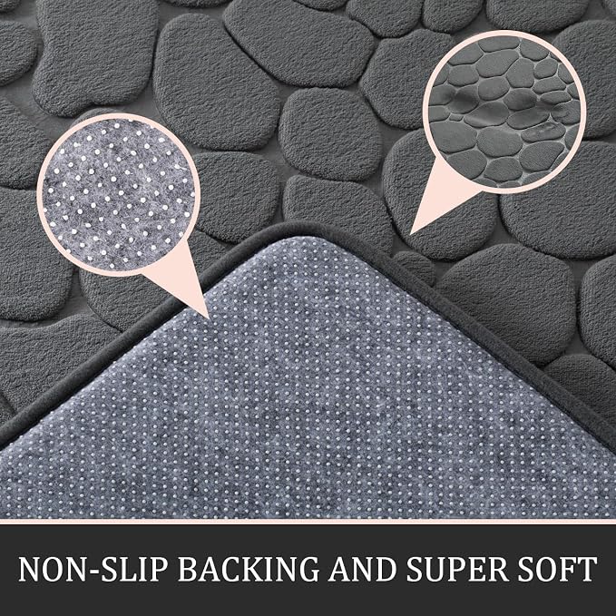 YIHOUSE Bathroom Rugs Mat Set, Memory Foam Bath Mat 2 Piece Dark Grey | 17x24&20x32, Non Slip, Water Absorbent, Washable, Bath Mat For Bathroom, Sink and Toilet