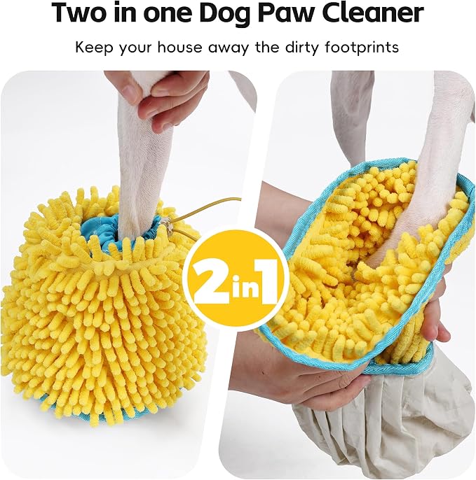 Dog Paw Cleaning Cup Portable Dog Paw Washer with Towel, Leak-Proof Pet Foot Cleaning Bag, 2 In 1 Dog Foot Cleaner with Super Absorbent Cloth, Foldable & Washable, Travel Paw Washer for Dogs & Cats, S
