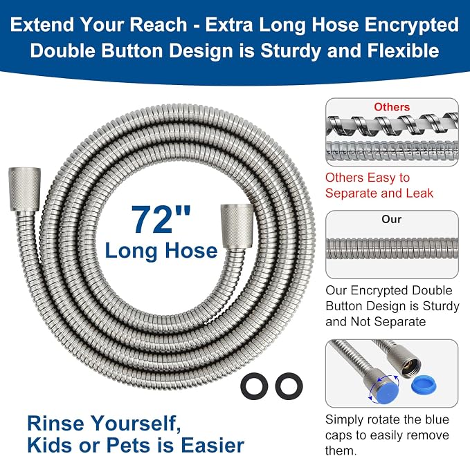 Shower Head with Handheld - All Metal Holder and Long Hose, High Pressure | Showerhead Sprayer Built-in Power Wash to Clean Tub, Tile & Pets, Multi Mode Adjustment, Brushed Nickel 2.5 GPM