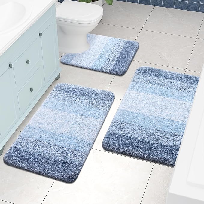 Arotive Microfiber Bathroom Rugs, Shaggy Soft and Absorbent Bath Rug, Thick Plush Machine Washable Dry Bath Mats for Bathroom, Tub and Shower, 34x21, Light Blue, Rectangular