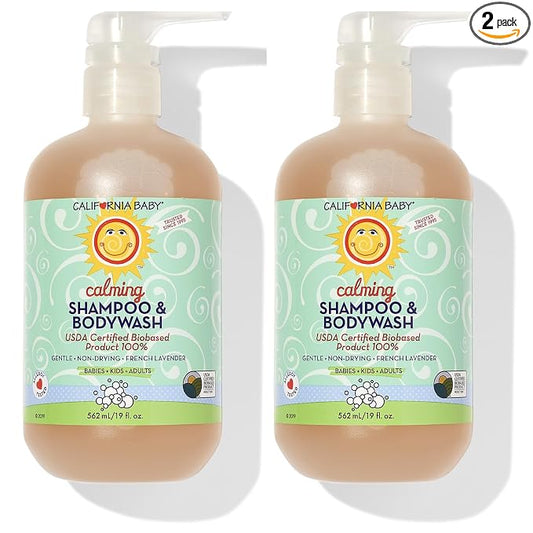 California Baby Calming Baby Shampoo + Baby Wash | 100% Plant-Based | Lavender Body Wash For Sensitive Skin | Hypoallergenic | 562 mL / 19 oz (2-Pack)