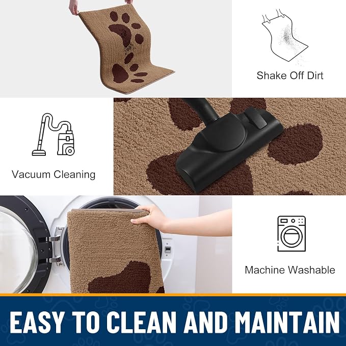 Smiry Dog Door Mat for Muddy Paws, Absorbs Moisture and Dirt, Low-Profile Entryway Mat with Non-Slip Backing, Entry Indoor Outdoor Doormat for Inside Floor (48x30 Inches, Beige, Paw