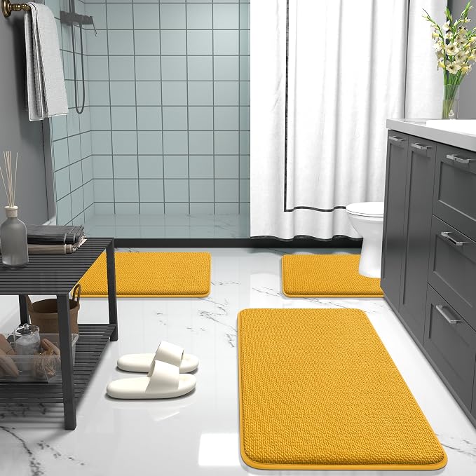 OLANLY Thick Memory Foam Bathroom Runner Rugs 44x24, Extra Soft Absorbent Long Bath Mats, Quick Dry, Non-Slip, Machine Washable Mats for Floor, Tub and Shower, Home Decor Accessories, Golden Yellow