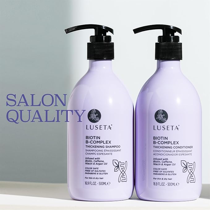 LUSETA Thickening & Hair Strengthening Care- Biotin B-Complex Shampoo and Conditioner Set for Thinning Hair. Routine Volumizing Formula with Niacin, Caffeine & Argan Oil, for Women and Men, 2 x 16.9oz