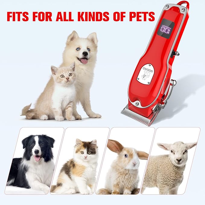 Dog Clippers for Grooming for Heavy Thick Hair&Coats,Low Noise Dog Hair Trimmer,Rechargeable Cordless Pet Shaver with Stainless Steel Blade, Dog Grooming Kit for Small Large Dogs Pets (Red)