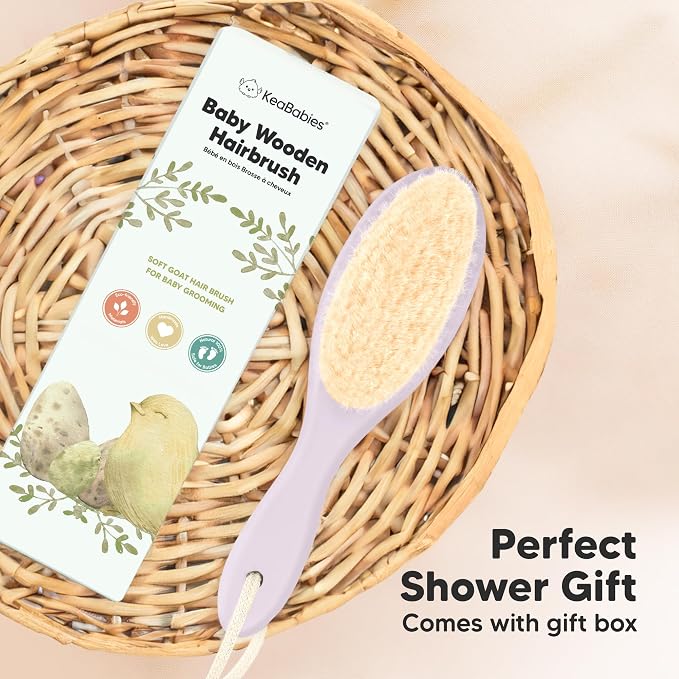 Wooden Baby Hair Brush for Toddler, Infant Cradle Cap (Thistle, Regular) | Soft Goat Bristles Brush for Newborn Girl, Boy Hair, Scalp, Styling, Gentle Grooming, Baby Comb, Baby Bath Essentials