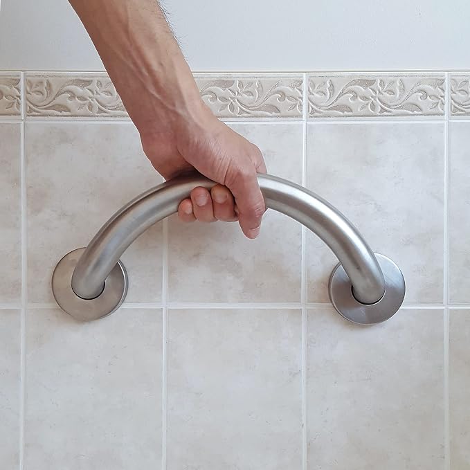 HEALTHCRAFT Plus Crescent Grab Bar 14.3", ADA Safety - Brushed Stainless | Curved crescent design, concealed screws, decorative safety bar
