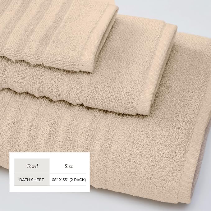 Great Bay Home 2 Pack Bath Sheet Set - 100% Cotton Towel Set - Absorbent & Quick-Dry Towels for Bathroom (Dune)