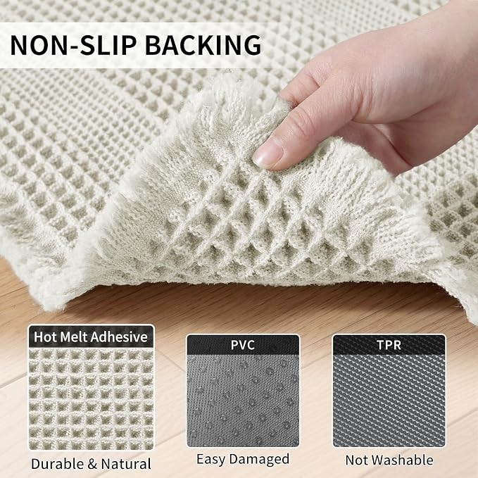 Waffle Bath Mat - Super Water Absorbing Bath Mat Quick Dry, Bathroom Rugs Non Slip Washable with Tassels, Rubber Backed Bathroom Mat for Bathroom Floor, Tub and Shower, 24" x 36", Off-White