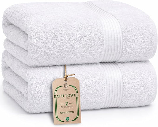 Luxe 2-Piece Bath Towel Set – Large Soft Cotton Towels, Absorbent, Durable & Skin-Friendly, Machine Washable, 27 x 54 in (White)