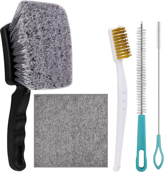 5Pcs Bird Bath Brush Kit, Larbeti 1P Hard Silk Bristle Bird Bath Cleaner Brush, 2P Hummingbird Feeder Cleaning Scrub, 1P Steel Wire Scrub, 1P Clean-Cloth to Hummingbird Feeders, Bath Feeder