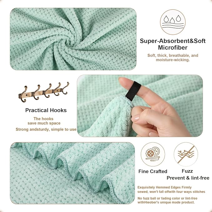 2 Pack Bath Towel Set, Lightweight Waffle Bath Towel Set, Microfiber Super Soft Highly Absorbent, Sturdy Quick Drying Towels for Bathroom, Gym, SPA, Yoga (2 Piece 27" x 55", Green)