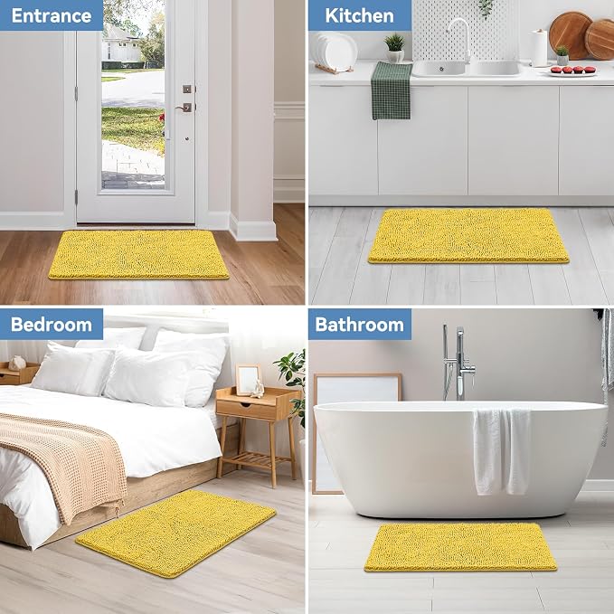 Bcoimo 36x24 Chenille Bath Mat – Non-Slip with Backing Bath Rug Ultra-Absorbent and Machine Washable Bathroom Mat Quick-Dry Design. Ideal for Bathroom Shower and Tub Areas