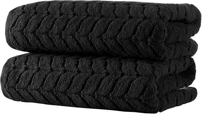 BAGNO MILANO Turkish Cotton Bath Towels, Hand Towels - Soft Plush Jacquard Collection Luxury Towels Set (Black, Bath Towel Set of 2)