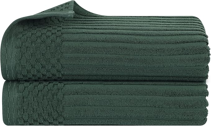 Superior Cotton Bath Sheet Set of 2, Daily Use For Bathroom, Guest Bath, Quick Dry, Spa, Resort Towels, Ribbed, Absorbent, Home Essentials, 2-Piece Oversized Bath Sheets, Soho Collection, Forest Green