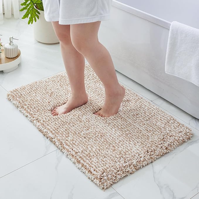 Bathroom Rugs Non Slip Washable 36x24, Ultra Soft Thick Shaggy Absorbent Bath Mats,High Density Foam Latex Non Slip Backing Bath Rugs,Microfiber Bath Mats for Bathroom Floor&Sink,White Beige