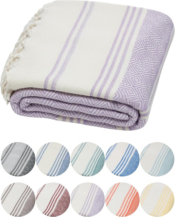 DEMMEX Organic Diamond Turkish Bath & Beach Towel - Oversized, Lightweight, Quick-Drying, Ultra Soft & Absorbent - Prewashed, Oeko-TEX Certified, 71x36'' (Lavender)