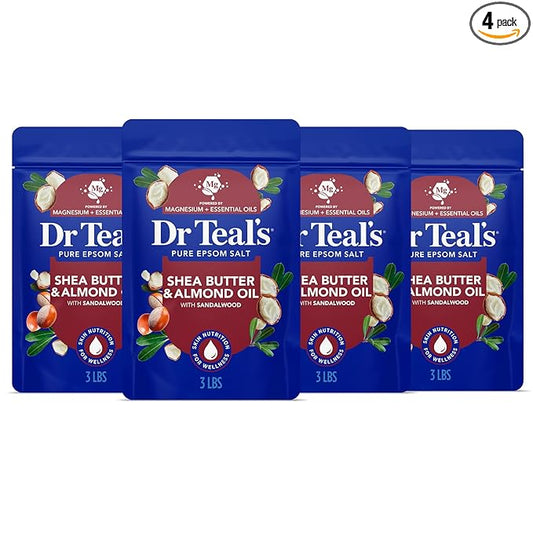 Dr Teal's Epsom Salt Magnesium Soak, Shea Butter & Almond, 3 lbs (Pack of 4)