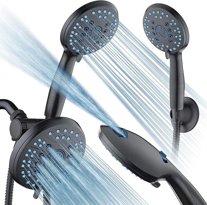 Hotel Spa AquaCare As-Seen-On-TV High Pressure Handheld & Rain 50-mode 3-way Shower Head Combo with Anti-clog Jets, 2-mode Tub & Pet Power Wash, Extra Wall Bracket, 6 ft. Hose, Oil Rubbed Bronze