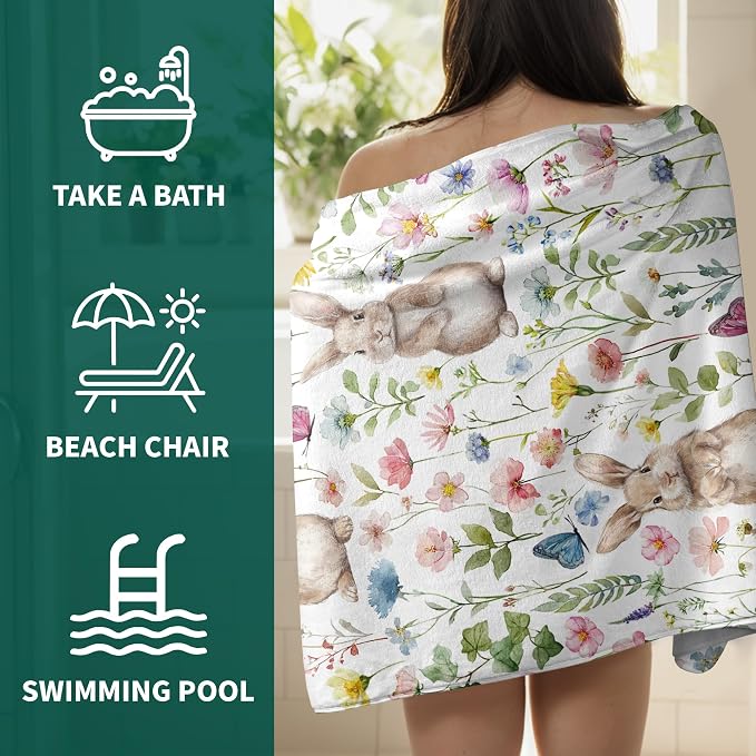 Easter Rabbit Pattern Bath Towels High Absorbent Coral Fleece Shower Towel for Bathroom Hotel