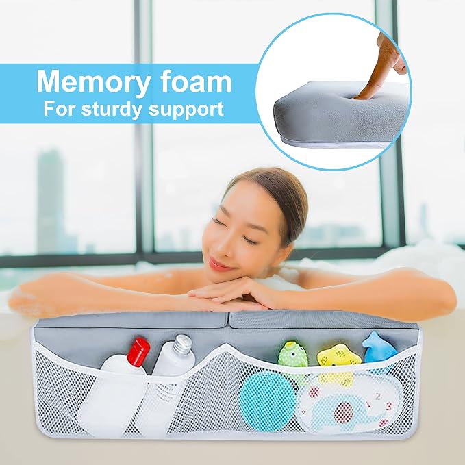 Bahoki Essentials Bath Kneeler Set - Bathtub Kneeling and Elbow Rest Pad - Thick Memory Foam Arm and Knee Support While Bathing Newborn Babies or Toddler - with Mesh Organizer for Baby's Toys