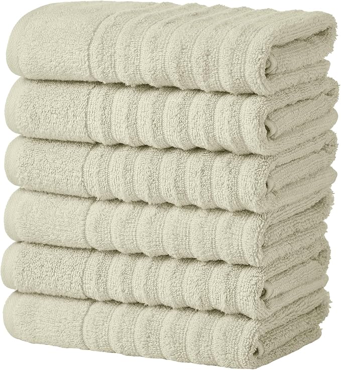 Great Bay Home 6 Pack Hand Towel Set - 100% Cotton Towels - Absorbent & Quick-Dry Towels for Bathroom (Sage Green)
