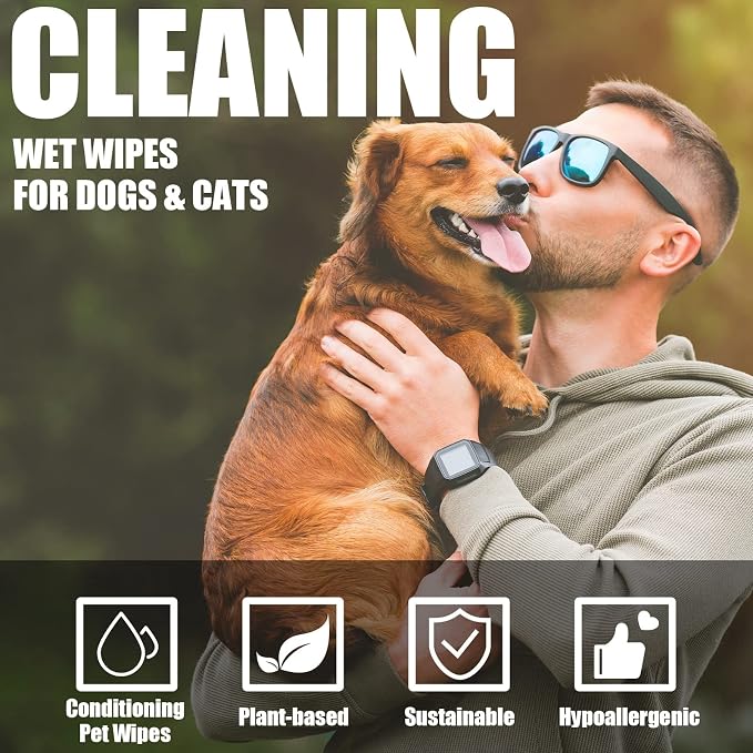 Treela 10 Packs of 80 Dog Wipes Pet Wipes Cat Grooming Supplies for Paws, Butt, Ear, Skin, Body Bath Cleaning Stain Odor Remover, Home or Travel Use(Unscented)