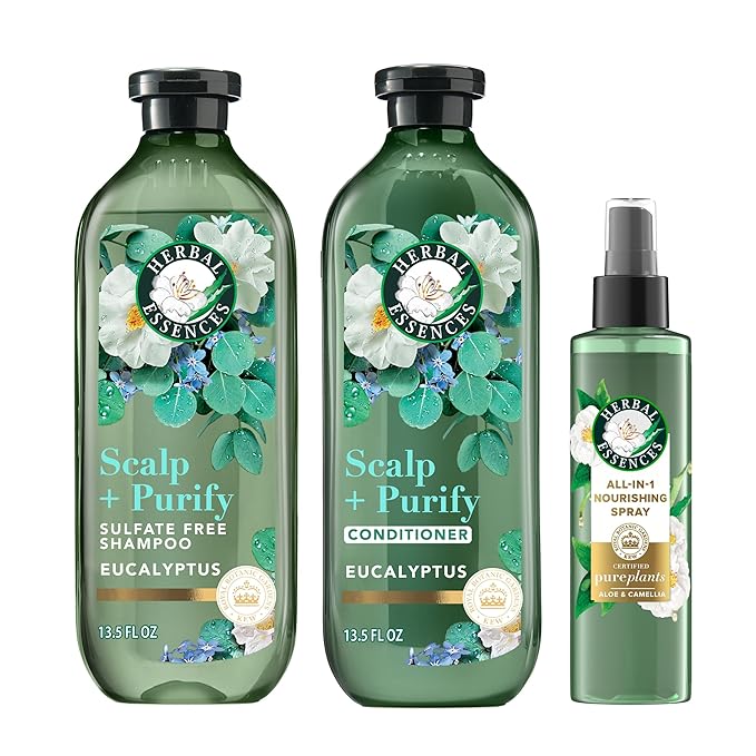 Herbal Essences Scalp + Purify Eucalyptus Sulfate Free Shampoo and Conditioner, and All-in-One Nourishing Spray Set