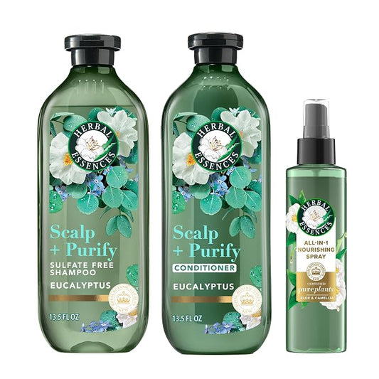 Herbal Essences Scalp + Purify Eucalyptus Sulfate Free Shampoo and Conditioner, and All-in-One Nourishing Spray Set