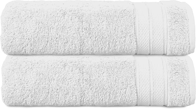 Elegant Comfort Three Line Popcorn Towel Set for Bathroom 27 x 54 inches, Premium Hotel Quality 2-Pack Bath Towels, 100% Turkish Cotton, Soft and Durable, Quick Dry and Highly Absorbent, White