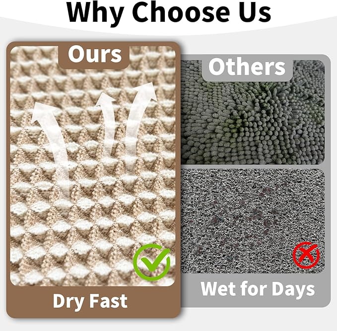Waffle Bath Mat - Boho Bathroom Rugs Non Slip Washable, Super Absorbent & Quick Dry, Soft Bath Mat Farmhouse Bathroom Decor, 24'' x 48'', Khaki and White