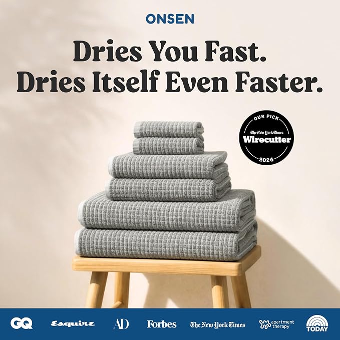 ONSEN Sculpted Terry Face Towels, 100% American Cotton, Quick Dry Lint Free, Lightweight Absorbent Face Towel Set, 12x12 in (Grey Fog, 4X Face Towel)